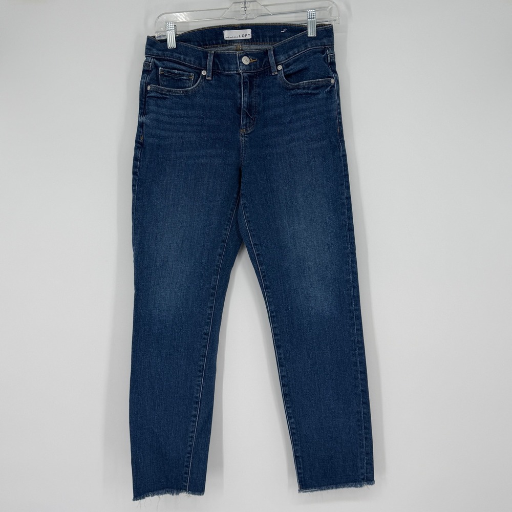 LOFT Women Dark Wash‎ Raw Hem Cropped Straight Leg Jeans Size 6